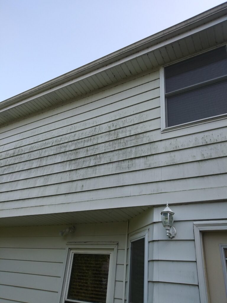 This is a before picture of a dirty house in the silo Ridge subdivision for Orland Park, Illinois, before a house, pressure washing by Chicago property detailing, and pressure washing